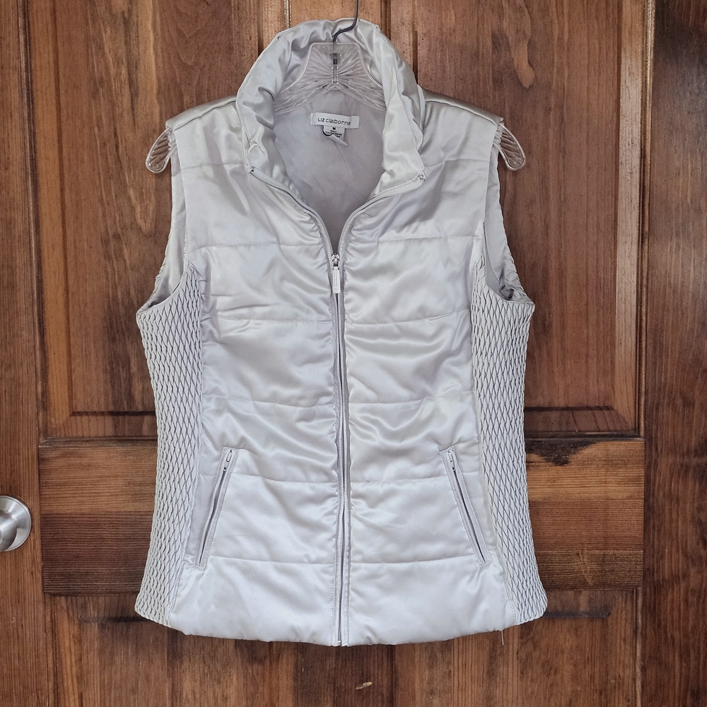Liz Claiborne Quilted Womens Puffer Vest Silver Grey Size Medium